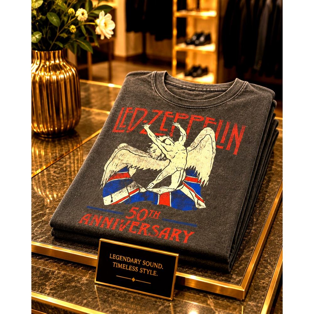 Led Zeppelin Officially Licensed 50th AnniversaryT-Shirt -Black/Grey -size L